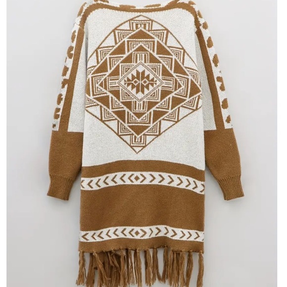 NEW! 1 Left 🪶Boho caramel fringe wrap cardigan - Picture 2 of 13